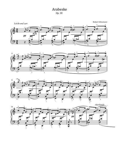 Schumann - Arabeske for piano in C Major, Op. 18 - Original For Piano Solo With Fingered (Arr. poon) - Robert Schumann (Piano Solo)
