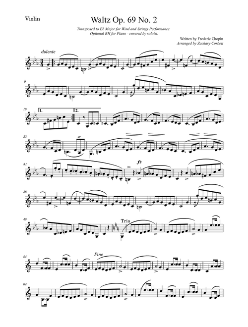 Waltz Op. 69 No. 2 (Arr. Zachary Corbett) - Chopin (Violin and Piano)