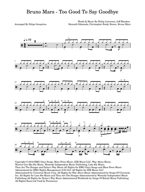 Too Good To Say Goodbye (Arr. FG SHEET MUSIC) - Bruno Mars (Drums)