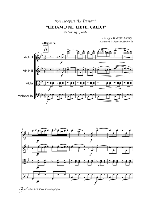 "Libiamo ne' lieti calici" for String Quartet+ (Arr. Ryuichi Horikoshi) - Giuseppe Verdi (String Quartet)