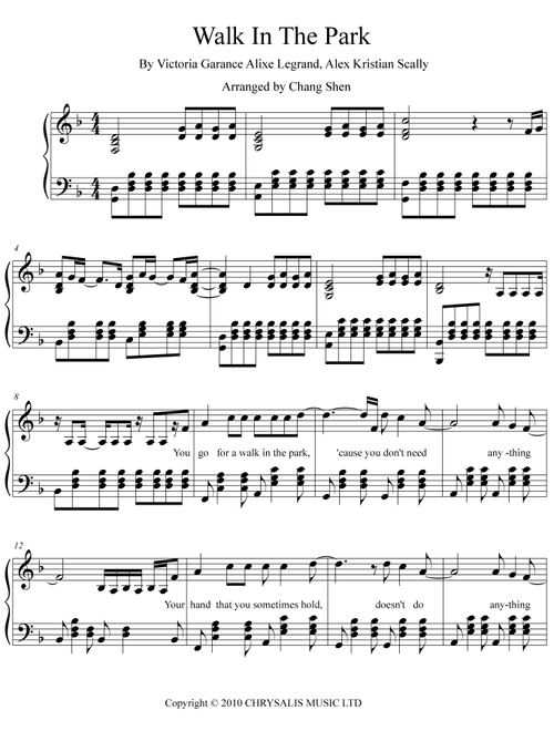 Walk In The Park (Arr. Chang Shen) - Beach House (Piano Vocal)