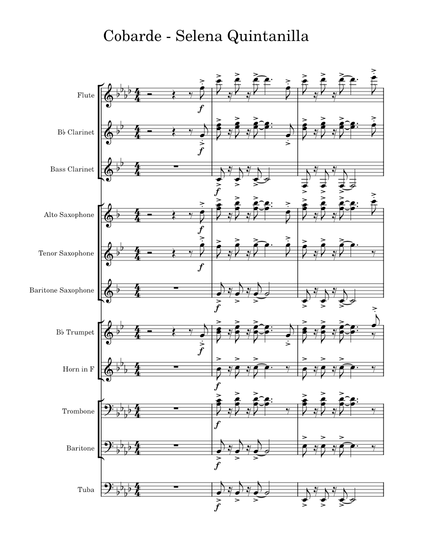 Cobarde Selena Quintanilla Sheet music for Trombone, Tuba, Flute, in bflat & more