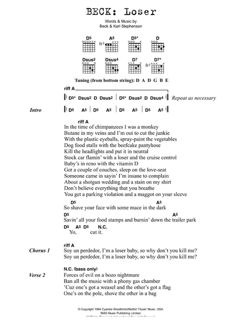 Loser - Beck (Guitar Chords-Lyrics)