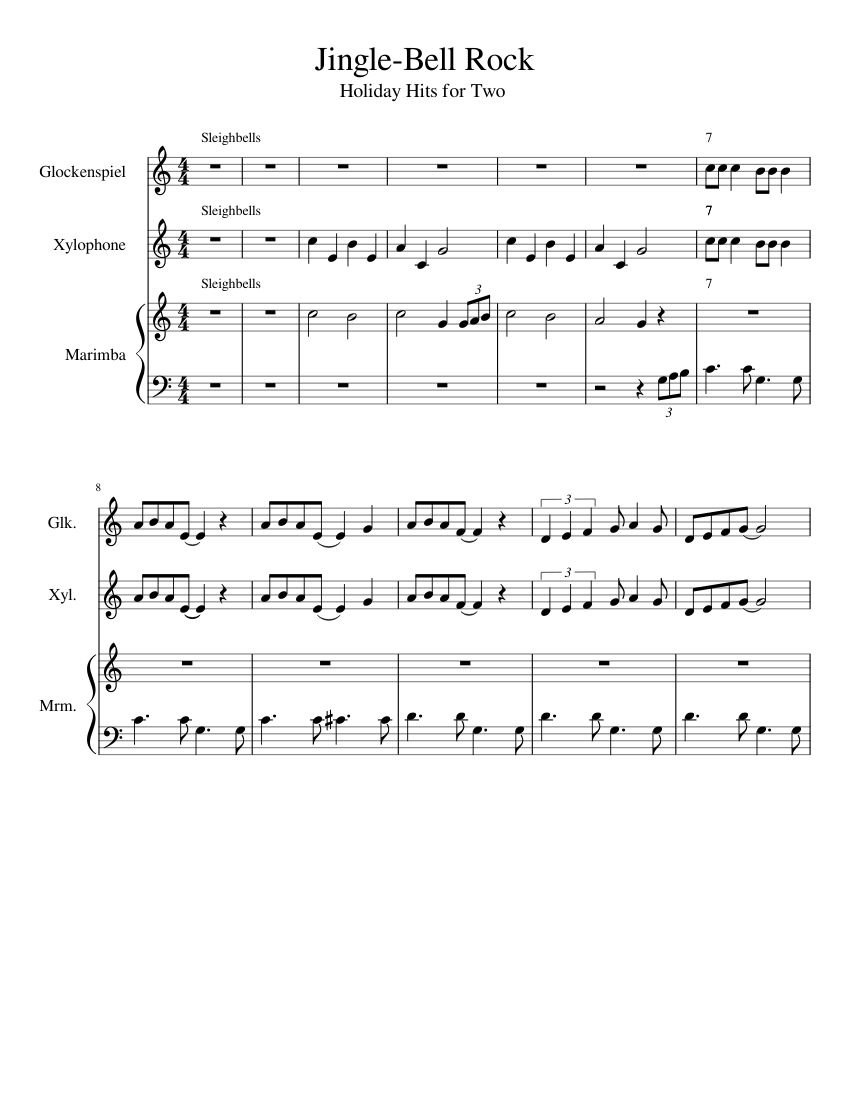 Jingle Bell Rock Bobby Helms Sheet music for Glockenspiel Marimba Xylophone Percussion Trio Musescore