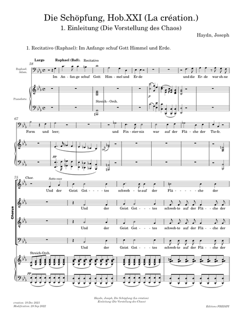 Partition La Création De Haydn - Chant SATB Et Piano - Edition Chorale Classique