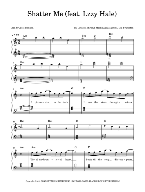 Shatter Me (Arr. Alice Bannan) - Lindsey Stirling (Piano Solo)