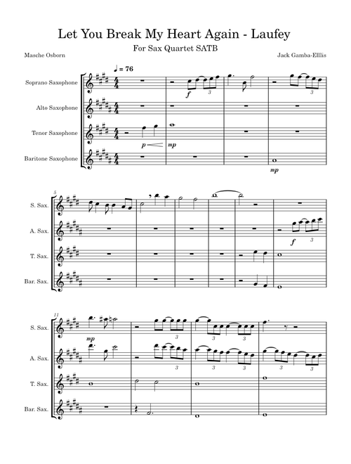 Let You Break My Heart Again - Laufey (for Sax Quartet)