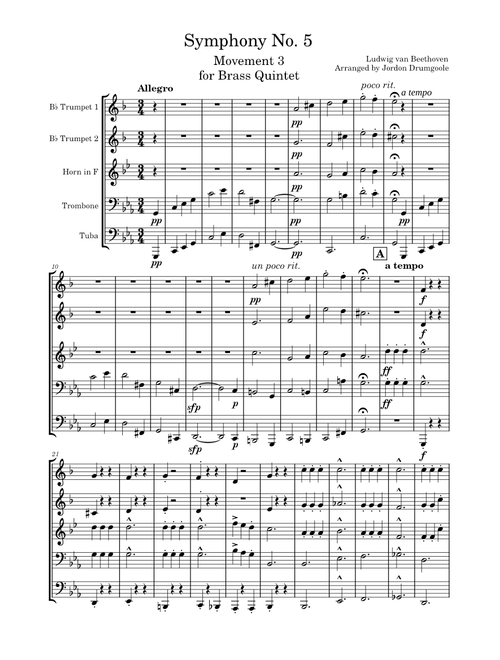 Symphony No. 5 (3rd movement) for Brass Quintet