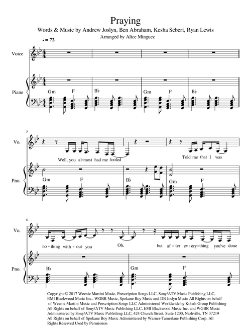 Praying (Arr. Alice Minguez) - Kesha (Piano Vocal)