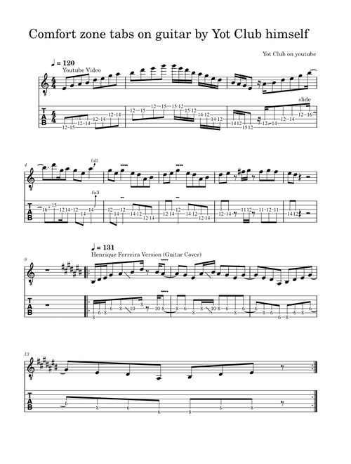 Comfort Zone tabs on guitar  – Yot Club