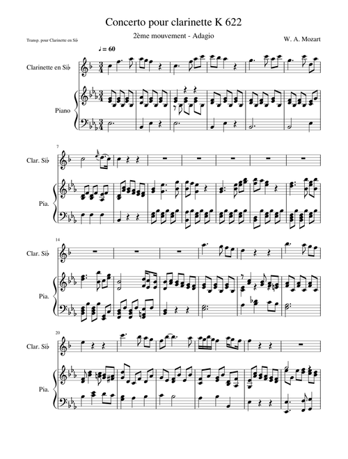 Concerto for Clarinet K 622 - Mozart - 2nd movt - for Bb clar.