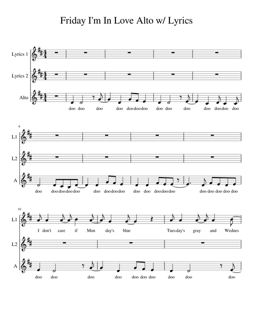 Friday I'm In Love Alto w/ Lyrics