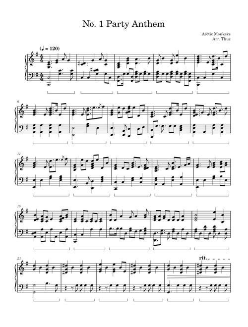 No 1 party anthem – Arctic Monkeys (Piano Solo)