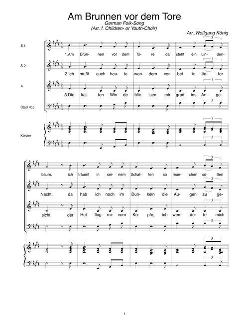 Am Brunnen vor dem Tore (Arr. Wolfgang König) - German Folk-Song (Choral, SSA)