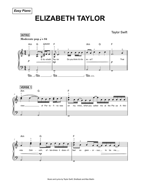 Elizabeth Taylor - Taylor Swift (Easy Piano)