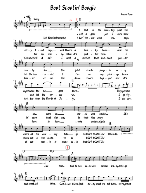 Boot Scootin' Boogie (Lead sheet with lyrics )