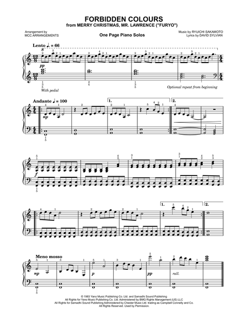 Forbidden Colours (Arr. MCC Arrangements) - Ryuichi Sakamoto, David Sylvian (Piano Solo)