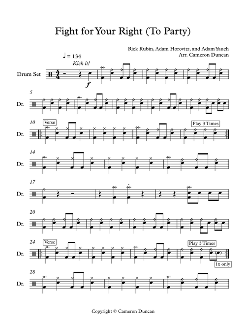 Fight For Your Right (to Party) (Arr. Cameron Duncan) - Beastie Boys (Drums)