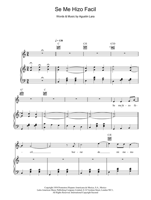 Se Me Hizo Facil - Placido Domingo (Piano-Vocal-Guitar (Piano Accompaniment))