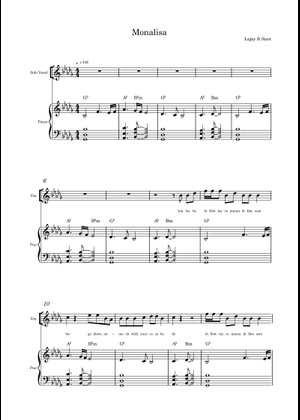 Monalisa (flute) Sheet Music with Chords for Piano (Solo) easy