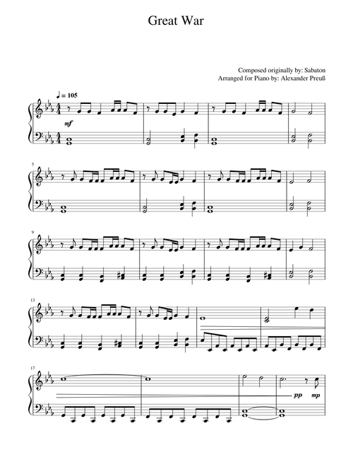 Great War - Sabaton (Piano) [No Solo]