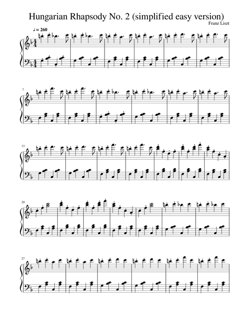Franz Liszt Hungarian Rhapsody No 2 easy version, simple