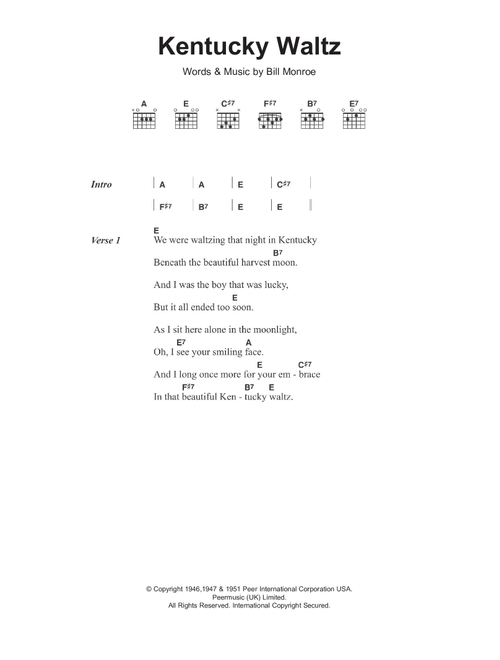 Kentucky Waltz - Bill Monroe (Guitar Chords-Lyrics)