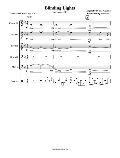 Blinding Lights - Pentatonix (Full Sheet Music with Lyrics)