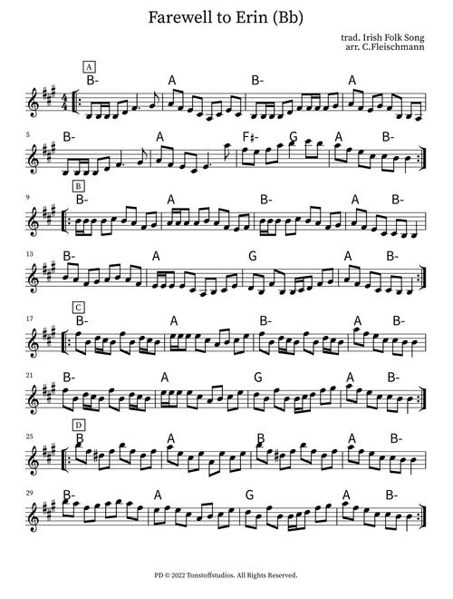 Farewell to Erin (Arr. Christoph Fleischmann) - Oblivion - The Culture Clash Ensemble (Lead Sheet - Fake Book)