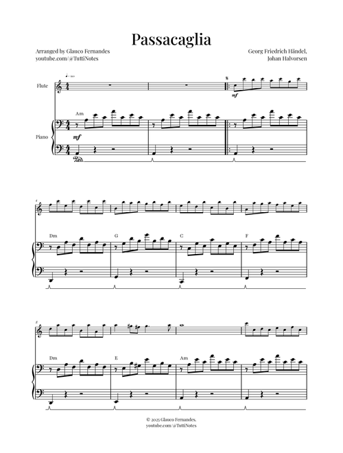 Passacaglia by Handel/Halvorsen (Arr. Glauco Fernandes) - Georg Friedrich Händel, Johan Halvorsen (Flute and Piano)