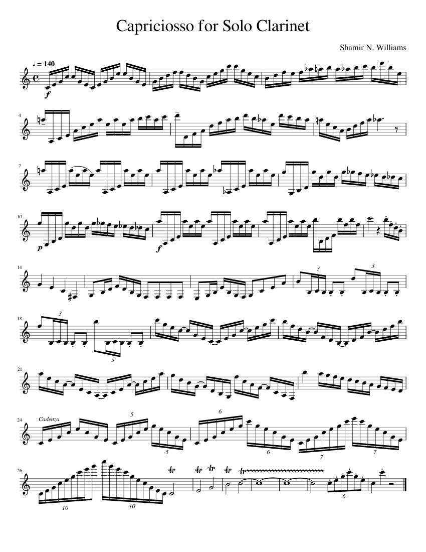 Capriciosso For Solo Clarinet Sheet Music For Clarinet In B-flat (Solo ...