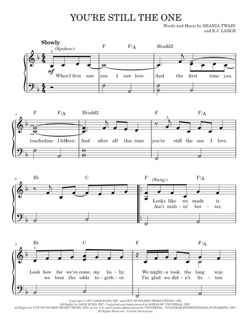 You're Still The One - Shania Twain (Easy Piano)