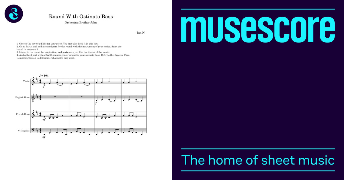 Musical Score Rond Round With Ostinato Bass - Ian N. Sheet music for Oboe, French horn ...