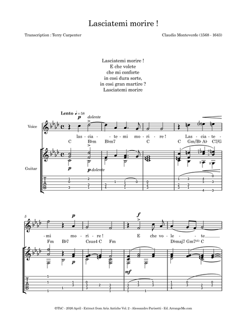Lasciatemi morire ! (Arr. Terry Carpenter) - Alessandro Parisotti (Instrumental Duet)