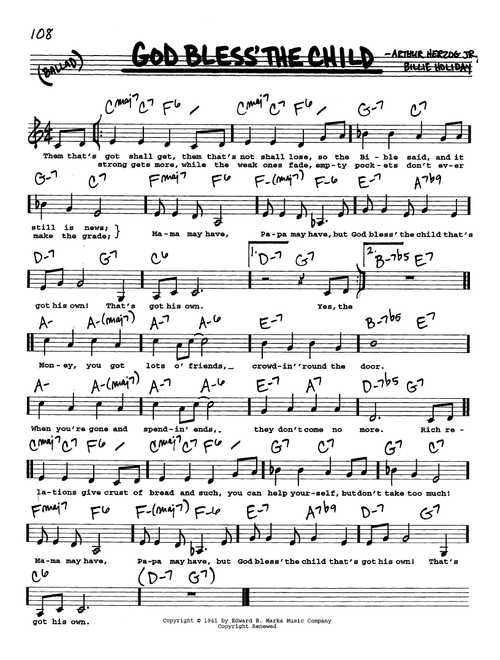 God Bless' The Child (Low Voice) - Billie Holiday, Arthur Herzog Jr (Real Book - Melody-Chords-Lyrics)