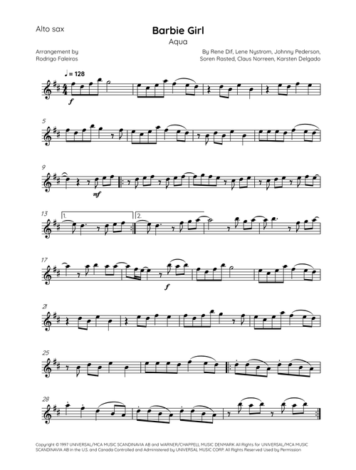 Barbie Girl (Arr. Rodrigo Faleiros) - Aqua (Alto Sax Solo)