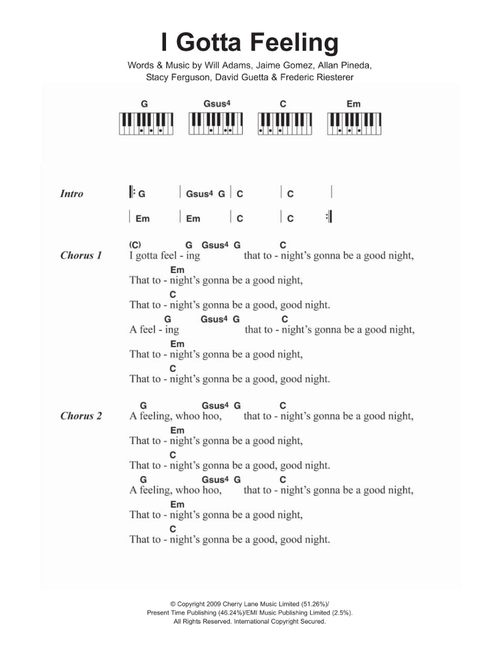 I Gotta Feeling - The Black Eyed Peas (Piano Chords-Lyrics)