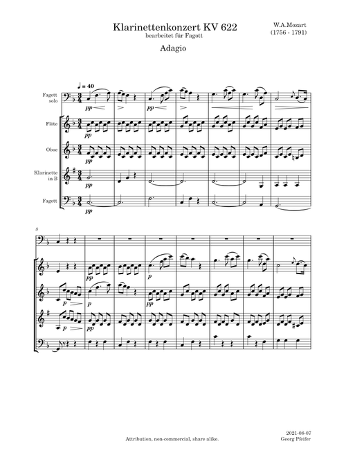 Clarinet Concerto, K.622 – Wolfgang Amadeus Mozart - Adagio - Bassoon - Woodwind Quintet