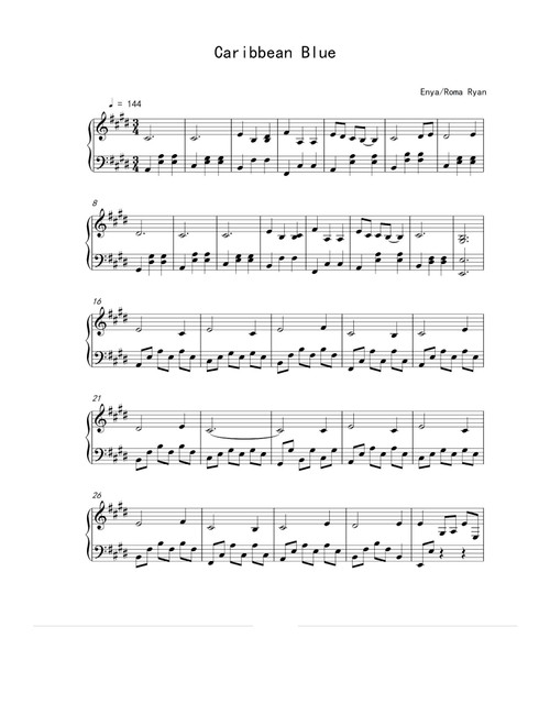Caribbean Blue (Arr. Enya) (Piano Solo)
