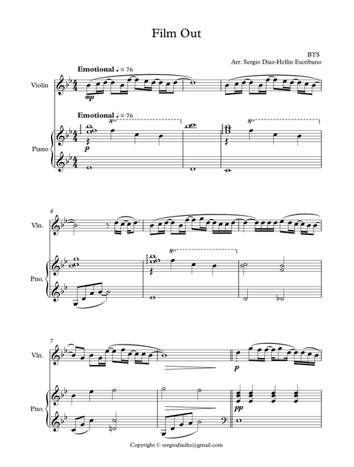 Film Out (Arr. Sergio Díaz-Hellín Escribano) - BTS (Instrumental Duet and Piano)