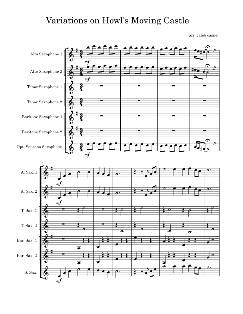 Howl's Moving Castle Joe Hisaishi for Saxophone Group SAATTBB Sheet music for Saxophone alto