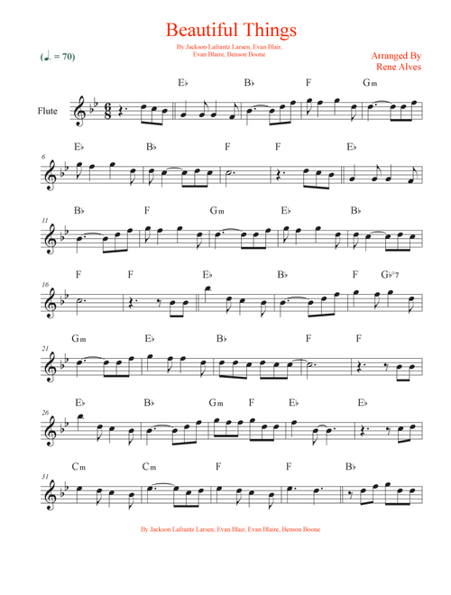 Beautiful Things (Arr. Rene Alves) - Benson Boone (Flute Solo)