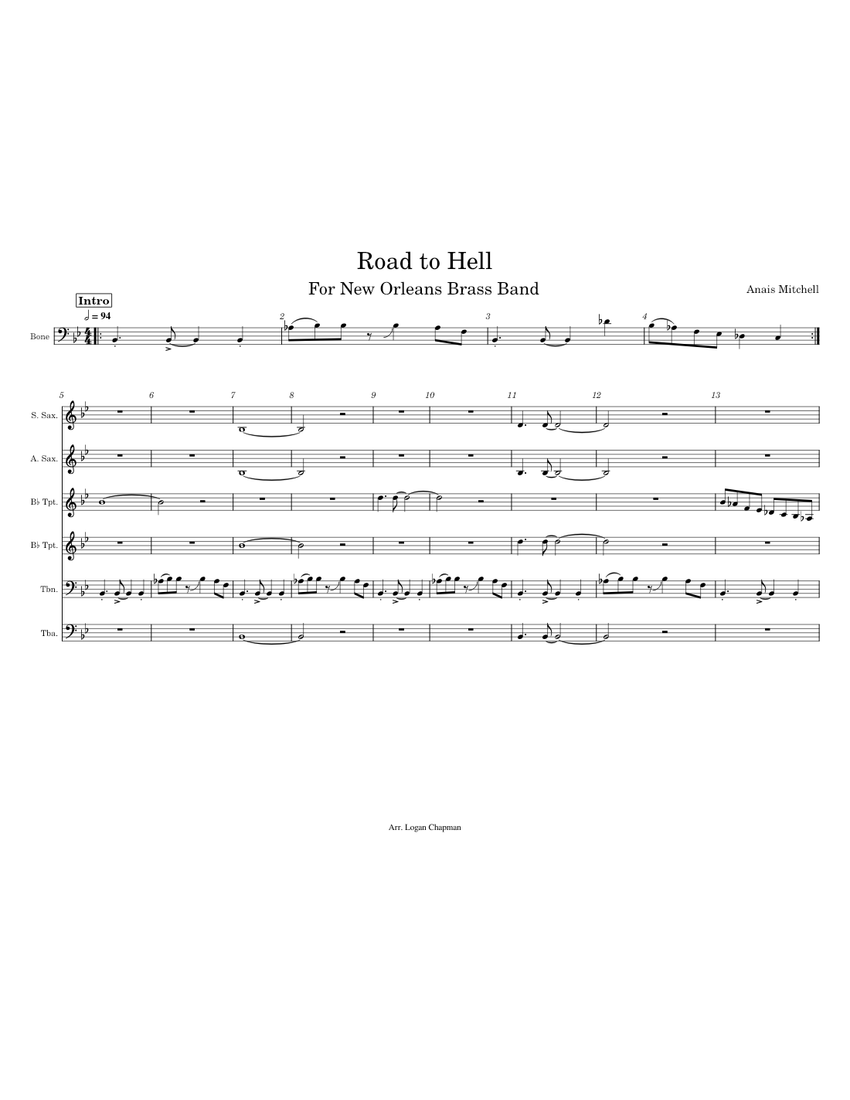 Road to Hell Hadestown Arranged for Brass Band Sheet music for