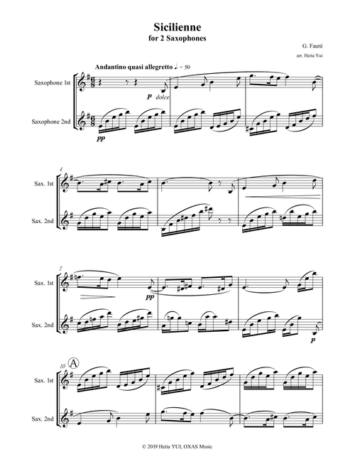 Sicilienne for 2 Saxophones (Arr. Heita Yui) - Gabriel Fauré (Alto Saxophone Duet)