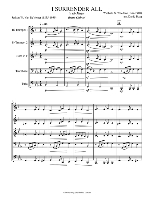 'I surrender all' in Eb Major - BRASS QUINTET