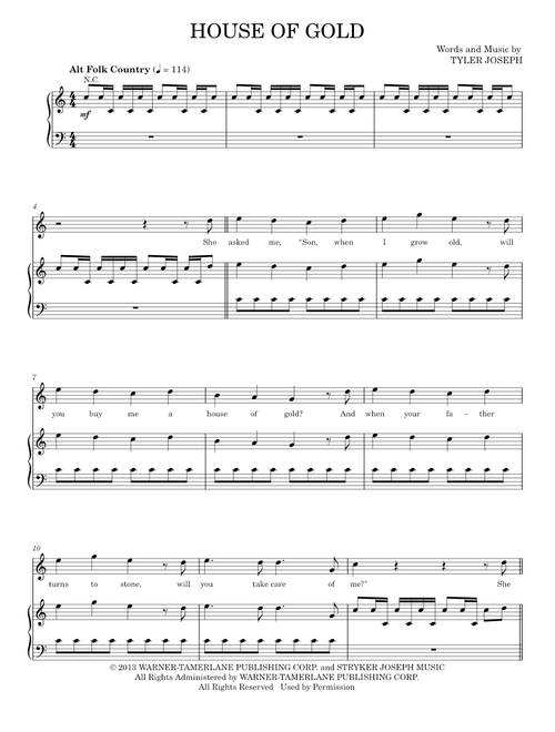 House Of Gold - Twenty One Pilots (Piano-Vocal-Guitar)