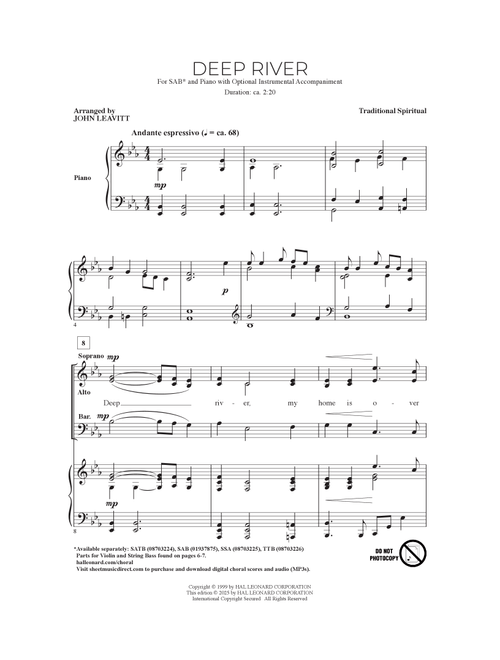 Deep River (arr. John Leavitt) - Traditional Spiritual (Choral, SAB)
