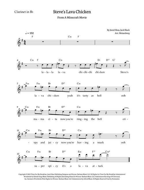 Steve's Lava Chicken (Arr. Heisenberg) - Jack Black (Clarinet Solo)