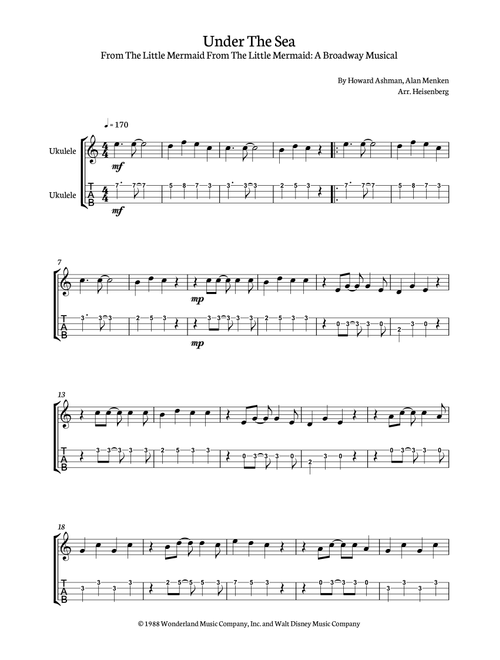 Under The Sea (Arr. Heisenberg) - Howard Ashman, Alan Menken (Ukulele)