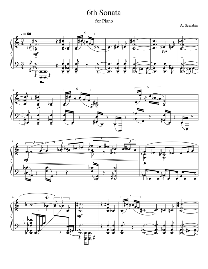Aleksandr Scriabin - Piano Sonata No. 6, Op. 62 (abandoned) Sheet